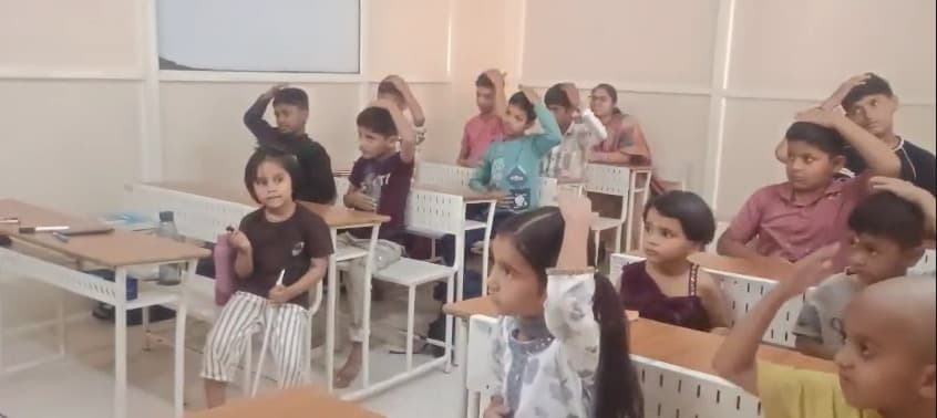 Children taking part in an interactive classroom activity